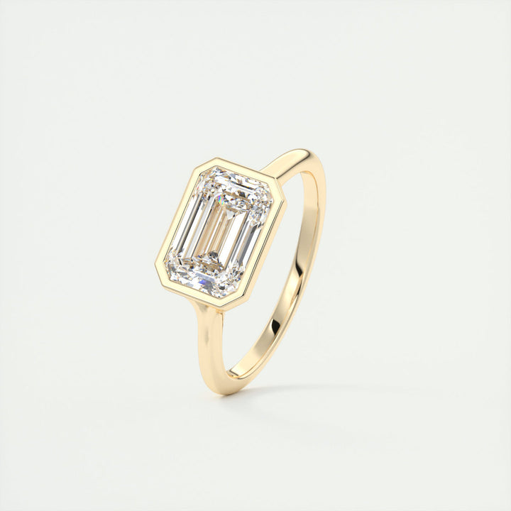 2 CT East West Emerald Bezel Solitaire Moissanite Engagement Ring