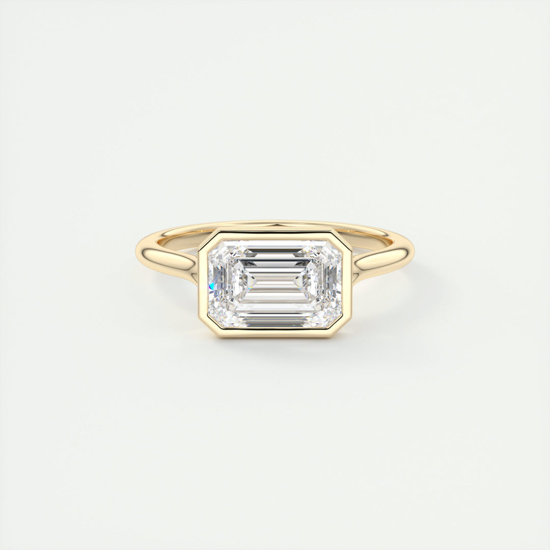 2 CT East West Emerald Bezel Solitaire Moissanite Engagement Ring