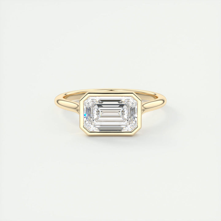 2 CT East West Emerald Bezel Solitaire Moissanite Engagement Ring