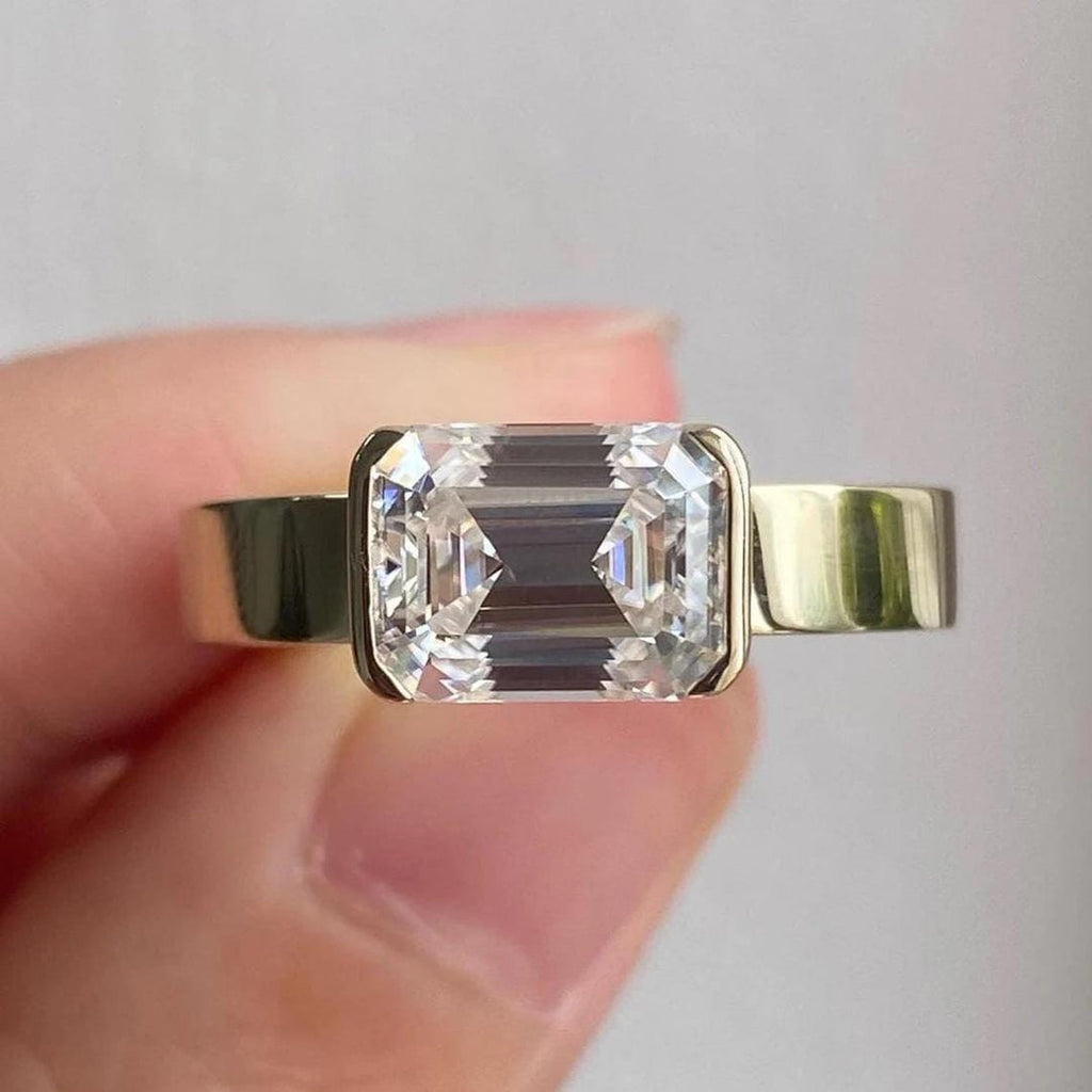 2.0CT - 4.0CT East West Emerald Cut Lab Grown Diamond Cigar Thick Band Engagement Ring
