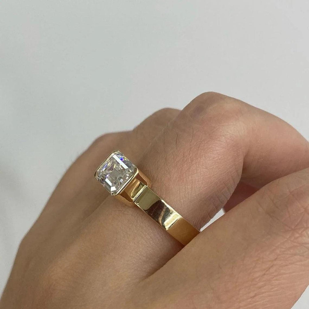 2.0CT - 4.0CT East West Emerald Cut Lab Grown Diamond Cigar Thick Band Engagement Ring