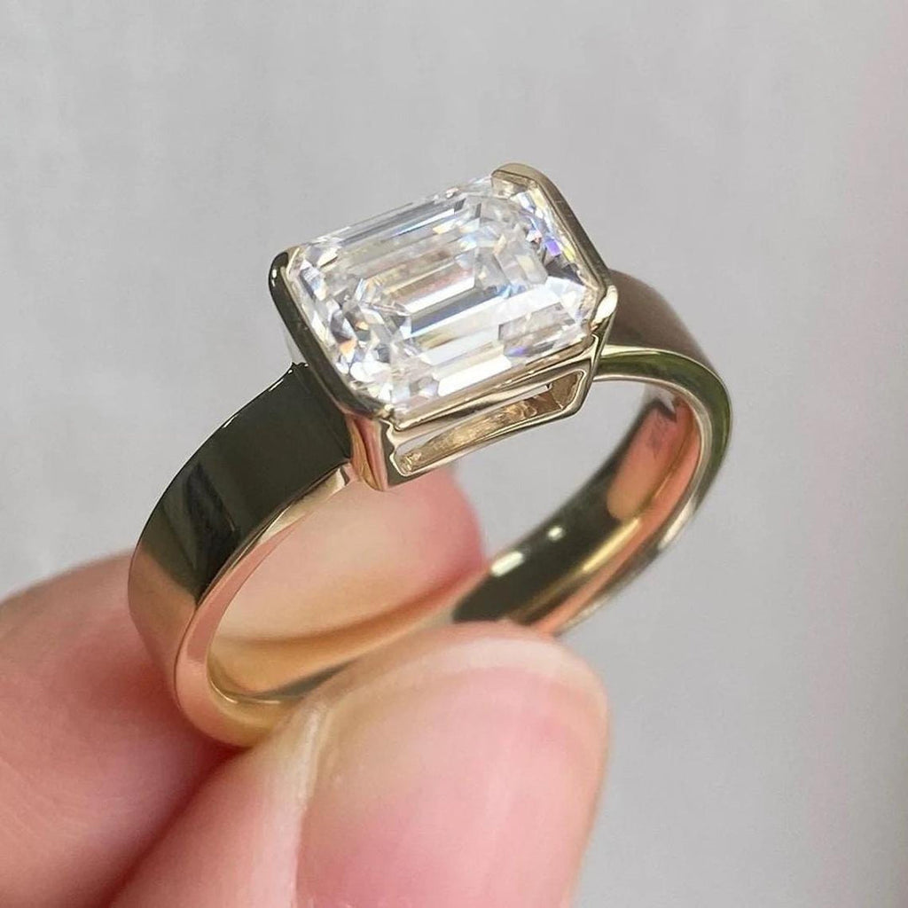 2.0CT - 4.0CT East West Emerald Cut Lab Grown Diamond Cigar Thick Band Engagement Ring
