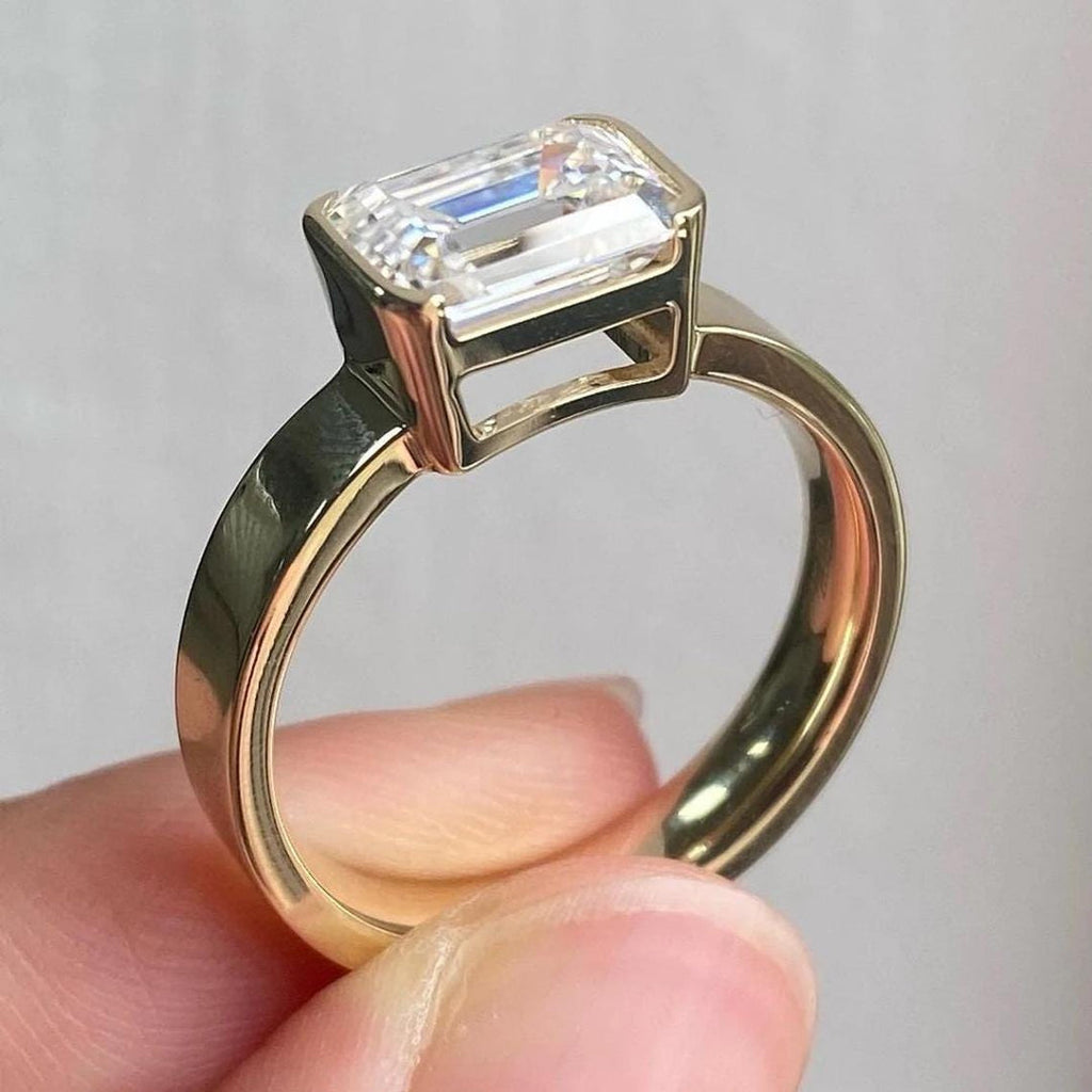 2.0CT - 4.0CT East West Emerald Cut Lab Grown Diamond Cigar Thick Band Engagement Ring