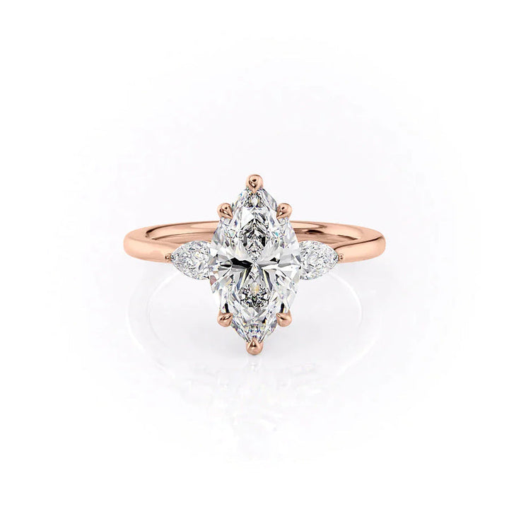 Marquise Three Stone Engagement Ring Lab Grown Diamond Promise Ring for Women
