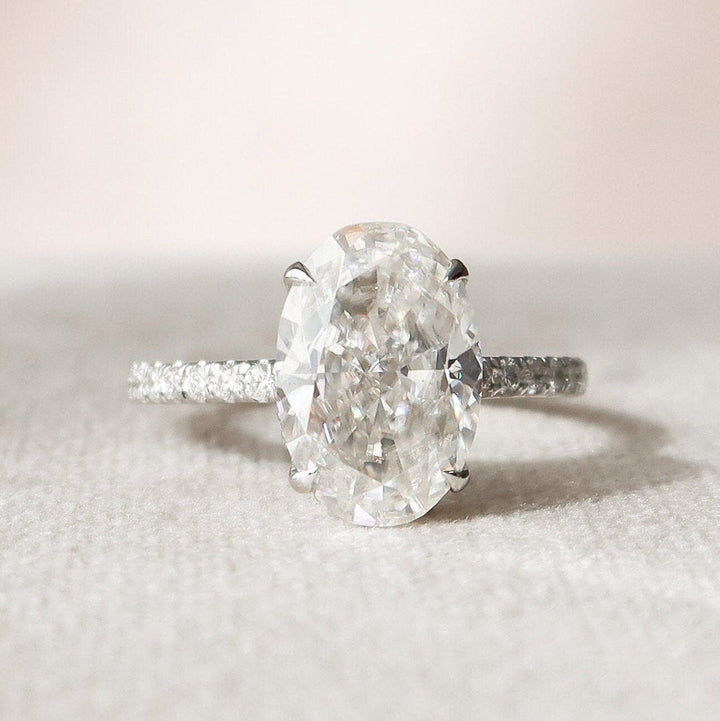 3.50 CT Oval Cut Hidden Halo Moissanite Engagement Ring