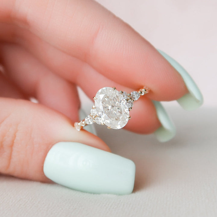 3.0 CT Oval Cut Moissanite Diamond Cluster Engagement Ring