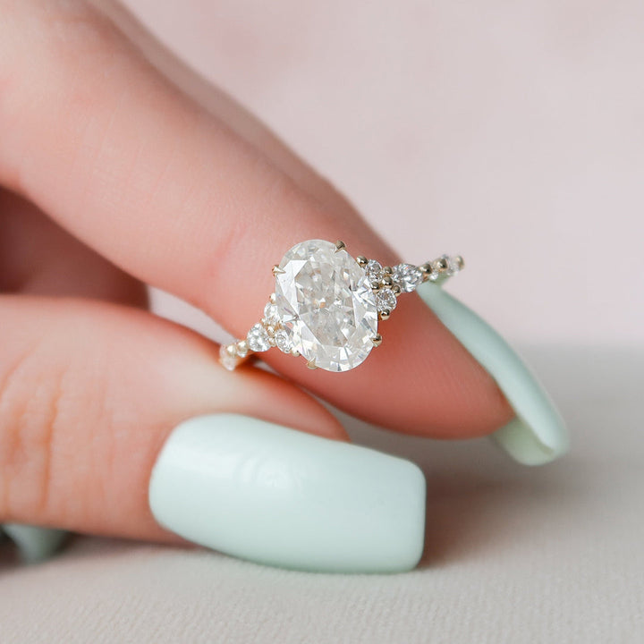 3.0 CT Oval Cut Moissanite Diamond Cluster Engagement Ring