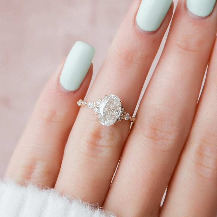3.0 CT Oval Cut Moissanite Diamond Cluster Engagement Ring