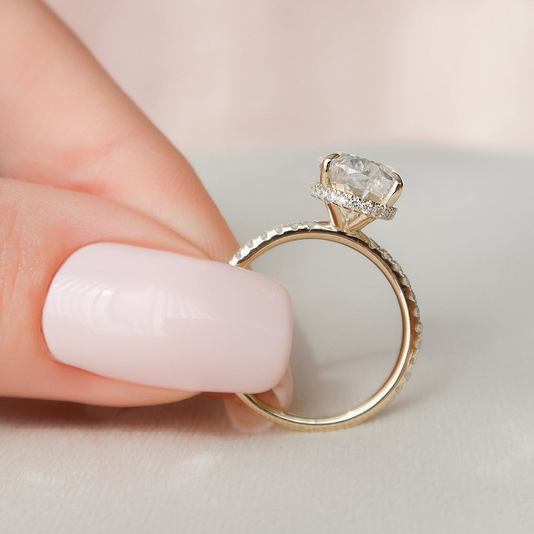 3.50 CT Oval Cut Hidden Halo Moissanite Engagement Ring