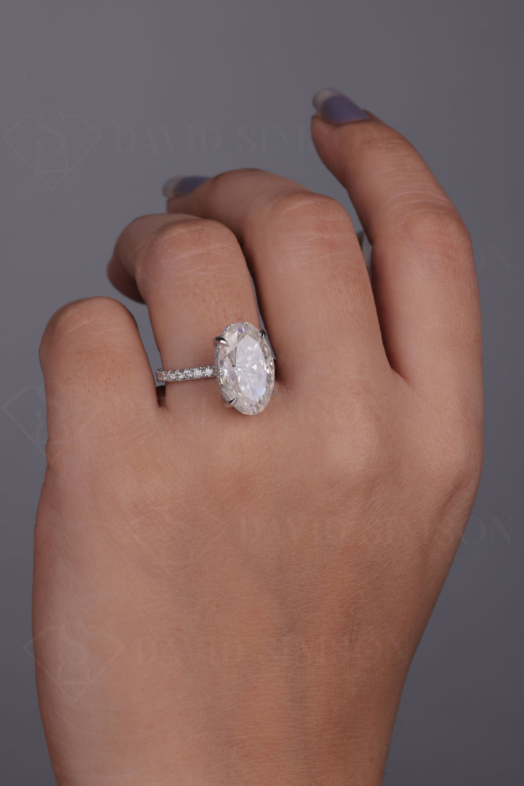 2.50 CT Oval Cut Hidden Halo Moissanite Engagement Ring