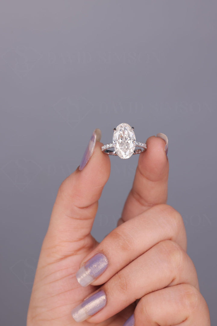 2.50 CT Oval Cut Hidden Halo Moissanite Engagement Ring