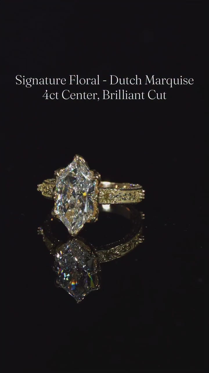Unique Floral 2.0CT to 4.0CT Dutch Marquise Cut Moissanite Diamond Engagement Ring