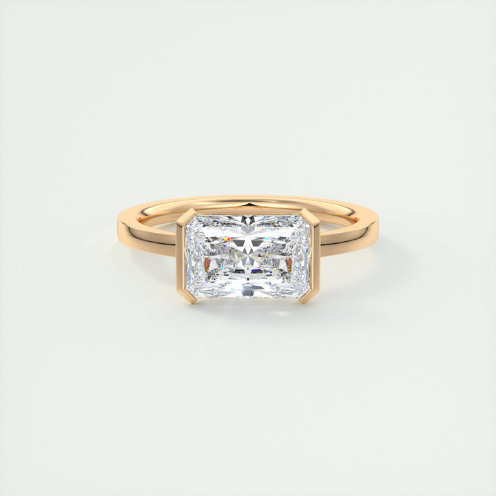 2.50 East West Radiant Half Bezel Solitaire Moissanite Engagement Ring